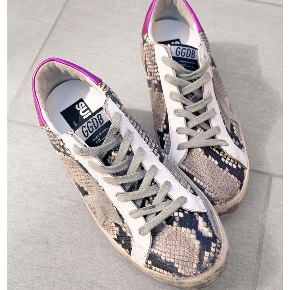 Golden Goose Snake Print Sneakers with Pink Accent - Picture 2 of 16